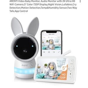 ARENTI 2K WiFi Baby Monitor, 5" 720P Display, Night Vision, App Control Pre Own
